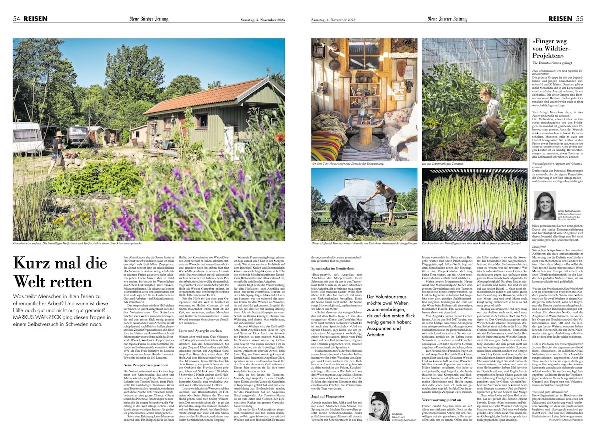 Voluntourismus Schweden, Teaser NZZ